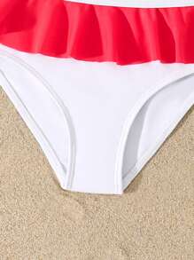 Young Girl 3pcs Set Red Cherry Print Swimsuit With Positioning Print - Red - View 3