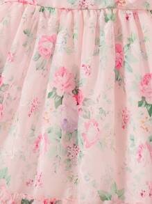 Elladie kids 年轻女孩玫瑰碎花无袖荷叶边连衣裙，拉链后开合时尚休闲公主裙，甜美可爱，适合日常穿着 - 玫紅色 - 查看 7