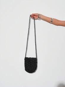 ROMWE Goth Túi đeo vai thời trang nữ có nơ trang trí dùng hàng ngày - màu đen - Xem 6