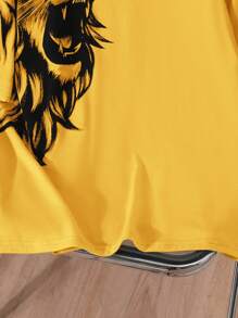 SHEIN Casual Lion Graphic Short Sleeve T-Shirt For Teen Boys, Suitable For Summer - Yellow - View 5
