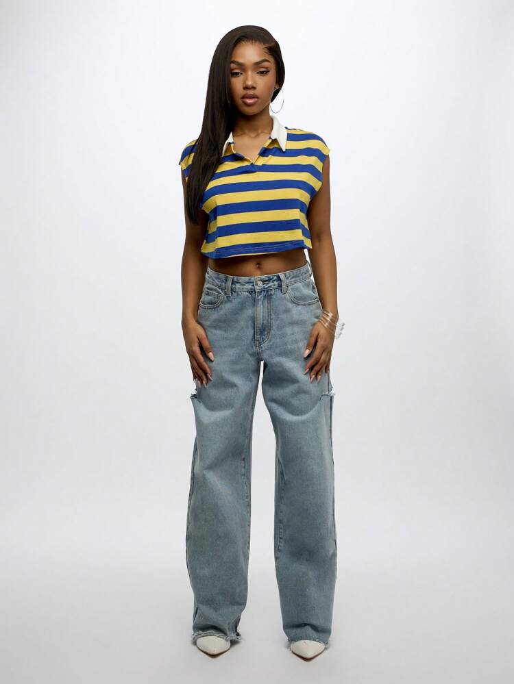 SUMWON WOMEN Top corto senza maniche in stile college preppy