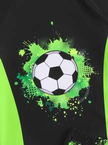 Traje de baño para niños pequeños con estampado de fútbol de manga corta y shorts (estampado fijo)