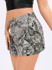 SHEIN ICON Allover Print Form-Fitting Button Casual Denim Mini Skirt - Multicolor - View 5