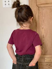 DAZY Young Girls Round Neck Embroidered Short Sleeve Knit Top, Summer - Purple - View 2