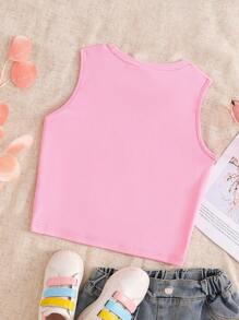 SHEIN WESTFADE Young Tween Girl Cute Capybara Friend Cartoon Print Round Neck Pink Camisole