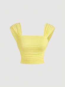 SHEIN MOD 黄色褶皱不对称下摆复古浪漫女士两件套，派对装，复古连衣裙晚礼服旧钱风格单身女郎礼服性感礼服生日装巡航女士装返校节礼服