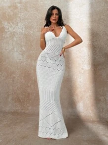 SHEIN Robe cache-maillot robe longue en maille, convient pour diverses occasions