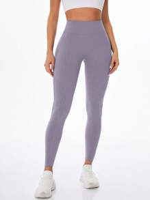 Gameset SHEIN Sport Quần legging thể thao trơn màu dành cho nữ, thời trang phù hợp với quần tập yoga mùa thu - Bụi tím - Xem 6
