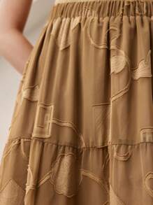 SHEIN BIZwear 2025 年夏季新品 7 月 4 日音乐节派对，适合婚礼宾客、早午餐、都市时尚通勤、日常休闲、春夏女士优雅日常工作约会夜度假波西米亚雪纺透视松紧腰摩卡棕色长裙 - 咖啡棕 - 查看 4