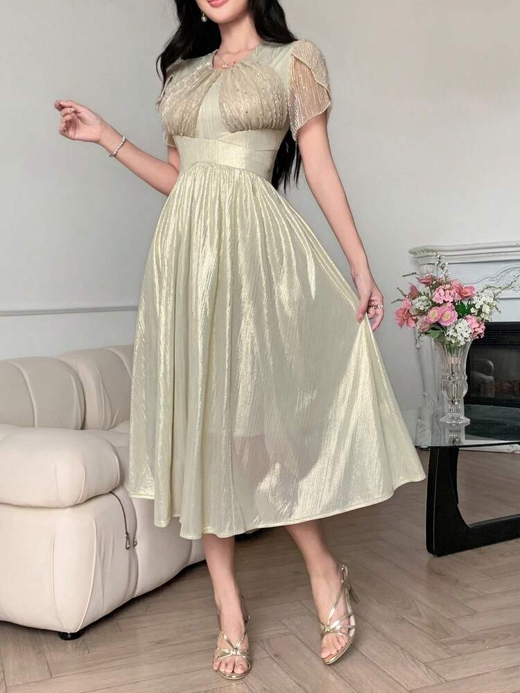 Women's Elegant Sequins Decor Long Dress, Suitable For Banquet, Spring & Summer Wedding Women Dress