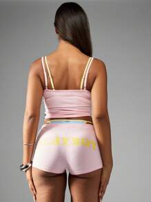 Missguided x Playboy 柔和夏季吊带背心无袖运动健身背心运动短款上衣健身房瑜伽运动服学院青年休闲春季生活方式 - 藕粉色 - 查看 2