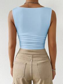 SHEIN EZwear Light Blue Cotton Lined Sleeveless Tank Top, Spring/Summer Y2k - Baby Blue - View 2