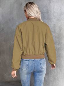 SHEIN LUNE 落肩袖拉鏈開襟飛行員夾克 - 卡其色 - 查看 2