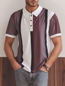 Manfinity Dauomo Áo thun polo tay ngắn họa tiết sọc Colorblock thường ngày mùa hè dành cho nam - Nhiều màu - Xem 1