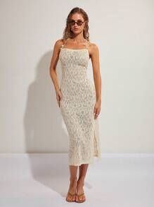 COSMINA فستان نسائي أكمام بلا أكمام لون أحادي مشقوق عالٍ