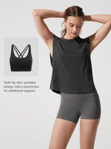 GLOWMODE Washed Pima Cotton Effortless Wide Shoulder Deep Two Layer Armhole Side Slits Muscle Tank Top Gym Training Daily Casual Wear