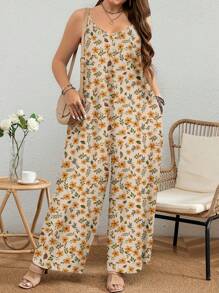 EMERY ROSE 大码黄色花卉印花连体裤 - 黃色 - 查看 1