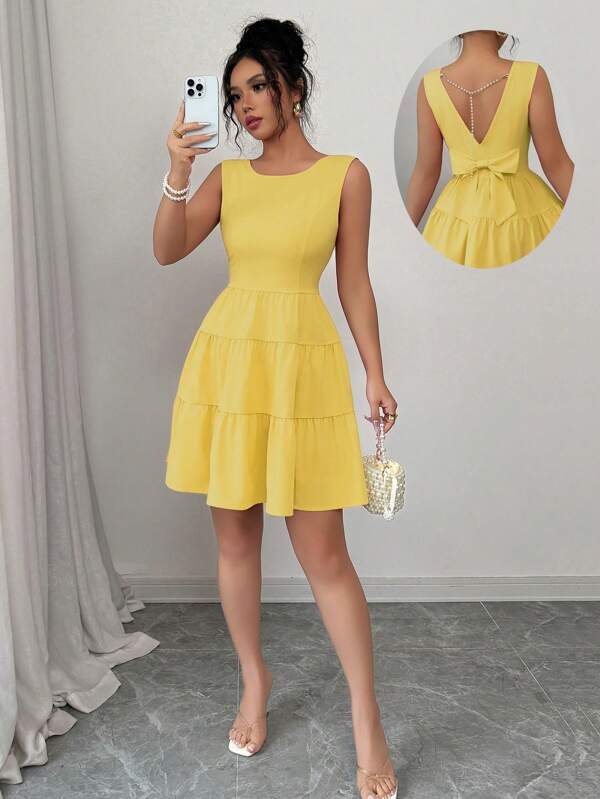 Elenzga Women Solid Color Spaghetti Strap Dress, Fashionable For Summer