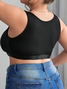 SHEIN CURVE+ 加大码简约纯色前开襟 Bralette 吊带背心，曲线加大，波西米亚风度假风