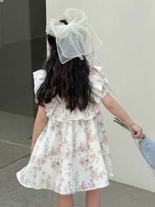 SHEIN Young Girl Sweet Cute Floral Print Ruffle Hem Casual Dress