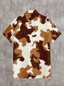 Manfinity Homme Western Cowboy Styled Faux Leather Print Slim Fit Short Sleeve Button Down Shirt For Men, Regular Sizing - Multicolor - View 5