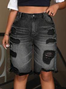 SHEIN ICON 大码牛仔短裤，夏季时尚