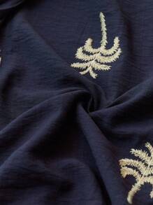 Écloséra Modern vintage mångsidig daglig klänning med skjortkrage, dolmanärm, knappar, rosett och broderi, marinblå, midilängd, vår/sommar - Marinblå - Visa 6