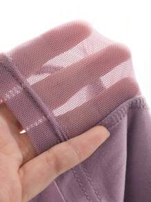 Dazy Plus Letter Patch Print Split Short Sleeve Cropped Tee, Spring & Summer - Dusty Purple - View 9