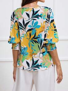 Miaspire Women's Floral Print Square Neck Puff Sleeve Midi Blouse, For Spring/Summer Holiday - Multicolor - View 5