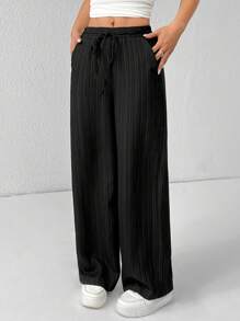 SHEIN PETITE 女款三件套纹理阔腿裤 黑色+白色+绿色 - 藏蓝色 - 查看 7