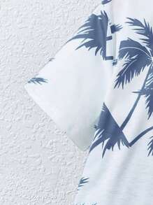 SHEIN Leap Crew 2 Pezzi Set di Maglietta a Girocollo a Maniche Corte e Pantaloncini con Stampa di Palme per Ragazzo Tween, Adatto per Estate Casual, Uscite, Scuola, Abbinabile e Versatile - blu polveroso - Visualizzare 5