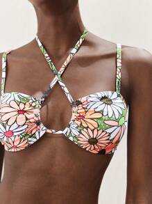 Maija Women's Casual Multicolor Floral Print Fabric Bikini Set With Spaghetti Strap And Tie Back Details - Multicolor - View 5