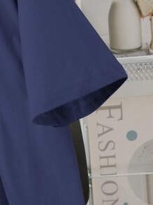 INAWLY Plus Size Summer Casual Solid Color Round Neck Short Sleeve T-Shirt - Navy Blue - View 4