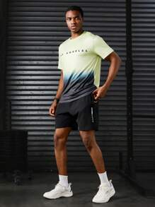 Manfinity Sport Polished Men's Reflective Stripe Letter Print Drawstring Waist Sports Shorts Sweater Shorts Running Shorts