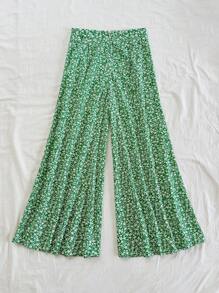 Soleia Spring Break Ditsy Floral Print High Waist Wide Leg Pants Sage Green Dress