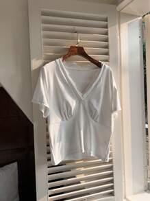 Dazy Plus Kurzes Crop T-Shirt mit weißem Spitzenkontrast, rein & elegant, Frühling/Sommer - Weiss - Übersicht 1