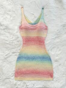 Sweetina All-Over Print Oversized Round Neck Casual Sleeveless Sweater Dress - Multicolor - View 4