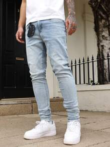 Manfinity Homme Men's Casual Denim Jeans, Suitable For Summer - Light Wash - View 3