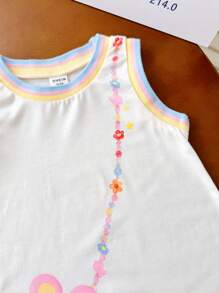 Souflis Vestido sin mangas de cuello redondo para niña, minimalista y de moda, apropiado para el verano - Blanco - Ver 3