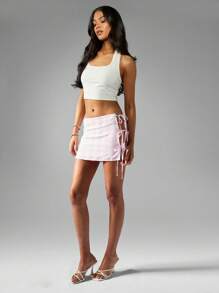 MISSGUIDED Tie Side Mini Skirt With Side Bow Detail Pink Gingham Check Pattern Y2K Style Summer Festival Short Length Party Club Modern - Multicolor - View 5