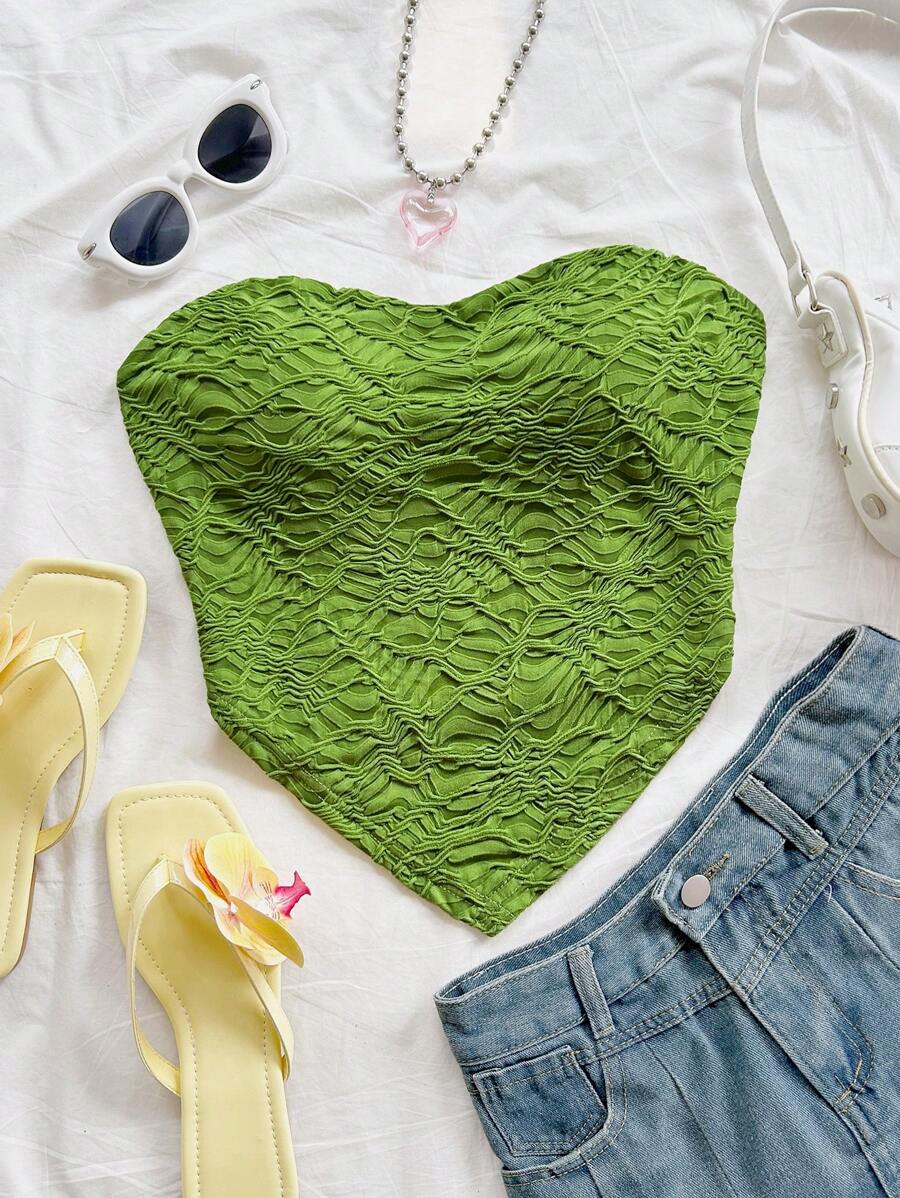 Soleia Women's Textured Tube Top For Summer Vacation - Olive Green - View 1
