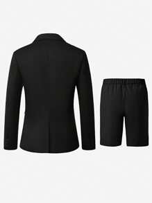Manfinity Mode Men's Solid Color Suit Shorts, Fashionable Summer Outfit Men Suit Set Men Casual Suit - Black - View 2