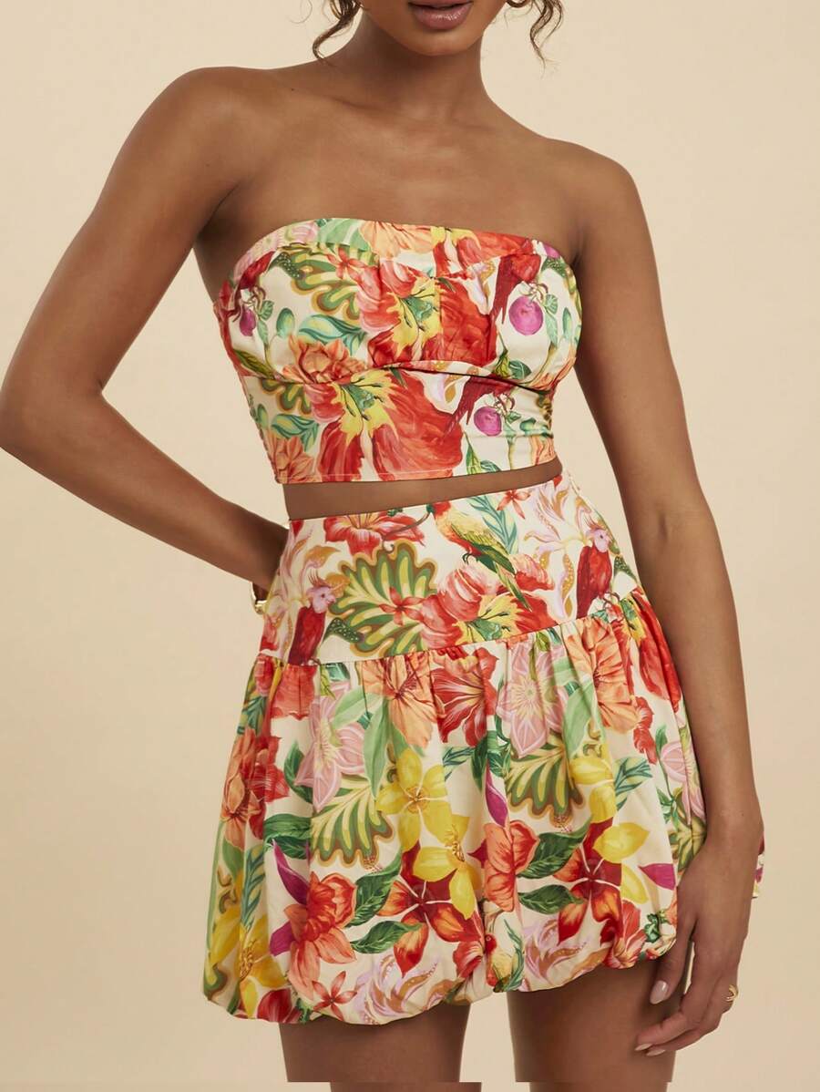 Travachic Completo da donna in due pezzi per uso quotidiano, top a canotta stampato e gonna, set estivo, abbigliamento estivo da donna, abiti da spiaggia per donna - Multicolore - Visualizzare 1
