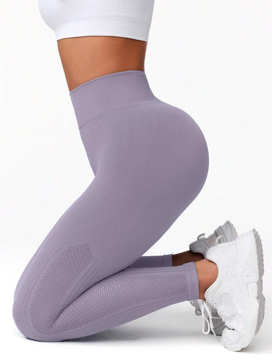 Gameset SHEIN Sport Quần legging thể thao trơn màu dành cho nữ, thời trang phù hợp với quần tập yoga mùa thu - Bụi tím - Xem 1