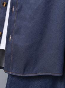 3 Pieces Men's Set: White Knit T-Shirt & Blue Shirt With Embroidered Patch & Blue Shorts, Fashionable Casual Stylish Outfit, Suitable For Spring/Summer, Overall Stylish And Fashionable Look, Great For Parties - Blue - View 5