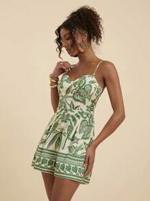 Travachic Tropical White Summer Beach Holiday Vacation,Holiday Sleeveless Jumpsuit For Women,Casual Bohemian Print,Western Wear,Concert Outfit,Ibiza Boho Style - Green - View 5