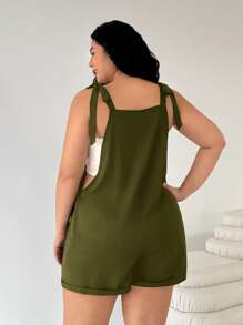 SHEIN EZwear 大码休闲百搭黑色吊带连体衣，春夏装 - 軍綠色 - 查看 2