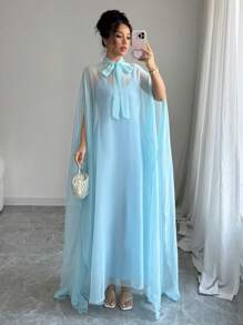Rafferiza Rochie lungă elegantă pentru petrecere de ziua de naștere, invitată la nuntă, absolvire de școală, sofisticată pentru femei - Albastru - Vizualizare 6