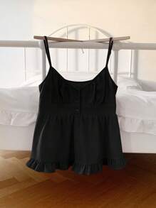 Comfortcana Rose Red Woven Camisole, Fashionable Summer Top For Women