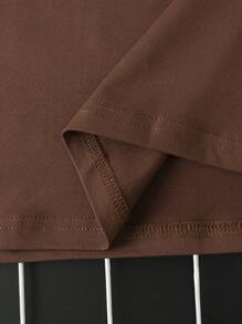 Manfinity Homme Manfinity Streetrush Men's Solid Color Patchwork Short Sleeve Number Print Simple Casual T-Shirt,V-Neck Graphic Men T-Shirt,Plus Size T-Shirt,Boyfriend Gifts - Coffee Brown - View 6